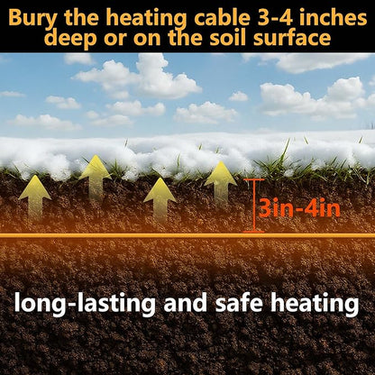 Adnee 59Ft Thermostatic Soil Heating Cable,Rubber Heating Warming Cable with Thermostat and Ground Stakes,Plant Soil Heater Cable for Cold Frame,Graden,Greenhouse Seed Grow