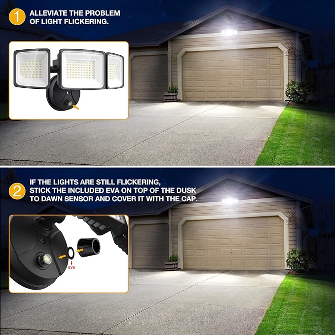 Onforu 100W Dusk to Dawn Outdoor Lighting, 9000LM Exterior Led Flood Lights, IP65 Waterproof 3 Adjustable Heads Security Black Lights Fixture, 6500K Photocell Floodlights for Garage, Patio, Yard