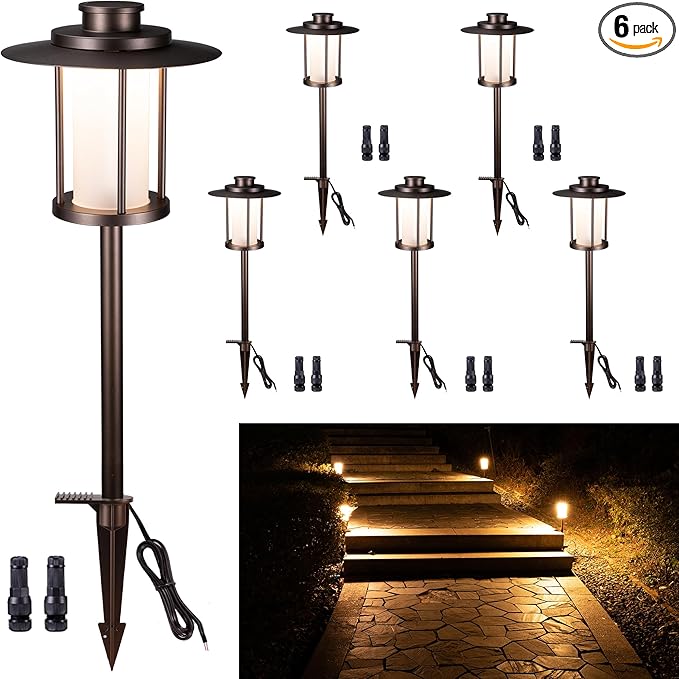 Outdoor Low Voltage Pathway Light, 12V Warm & Cool White Switchable Path Lights LED, IP65 Waterproof Landscaping Pathlight, Walk Side Lighting 5W ORB Aluminum for Backyard Lawn (6 Pack)