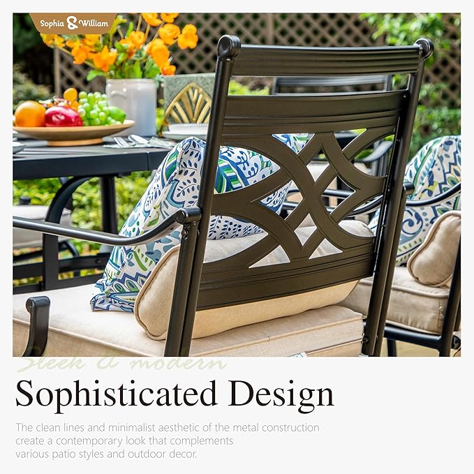 Sophia & William Swivel Patio Dining Set for 4 | 10ft Patio Umbrella Beige | Removable Seat Cushions | Black 37" Patio Dining Table