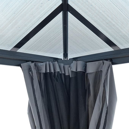 KEIKI 12 * 16FT Permanent Hardtop Gazebo with Netting and Curtains, Double Roof Waterproof Pergola Sunshade Pavilion for Outdoor Patio Lawn Backyard and Garden, Aluminum Frame Polycarbonate Canopy