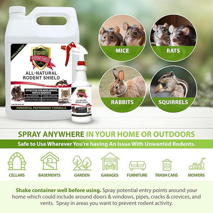 Peppermint Repellent for Mice/Mouse, Rats & Rodents. Natural Spray for Indoor & Outdoor Use. Natural Armor Rodent Shield. 128 OZ Gallon