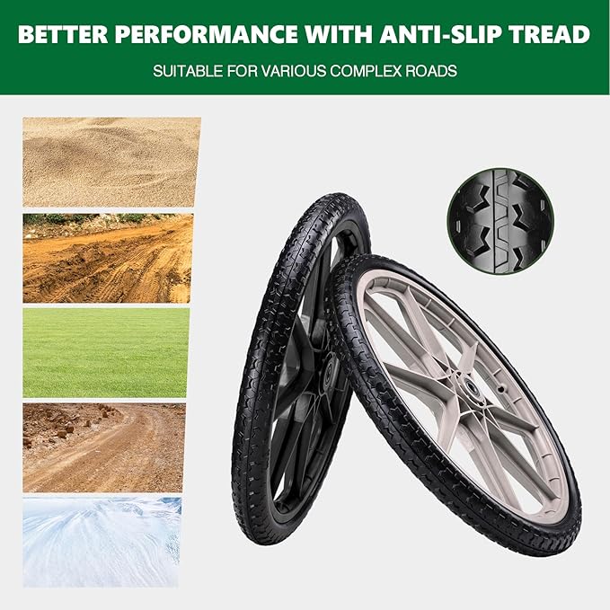 20" Flat Free Tire and Wheel with 3/4" & 5/8" Bearing, Replacement Wheels for Rubbermaid Wheelbarrow,Lawn Carts, Big Wheel Utility Carts and Garden Yard Cart, 2 Pcs Black