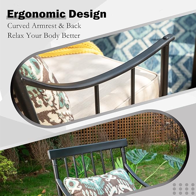 Sophia & William 7 Pieces Patio Dining Set, Rectangle Patio Table and Chairs Set of 2 Adjustable Umbrella Hole & Seat Cushions, Outdoor Conversation Furniture Set for Porch Backyard Balcony