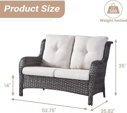 HUMMUH Outdoor Loveseat Sofa 2-Seat PE Rattan Patio Love Seat with Cushions,Deep Seat High Curved Back Armset Sectional Couch for Patio,Garden,Yard,Porch