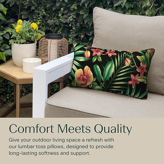 Honeycomb Outdoor Lumbar Pillow 2-Pack, 22 x 12, Cabana Stripe Green & Cream Throw Pillows for Patio Furniture