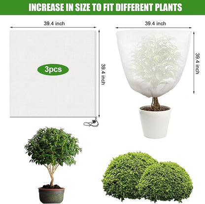 NNG 3PCS Winter Plant Covers Freeze Protection 39.4x39.4Inch Frost Blanket Shrub Covers with Zipper Drawstring Plant Protector Shrub Jacket Winter Tree Cover for Outdoor Plants, Shrub Potted Plants