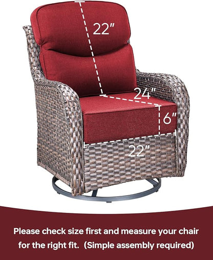 Luxury 22x24/22x25 6-Inch Smile Patio Cushions for Outdoor Furniture Set of 6 - Thick Back & Deep Seat Outside Chair Cushions for Rattan Metal Glider Loveseat Sectional Sofa - Red