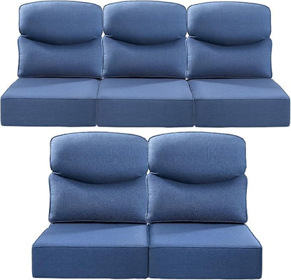 Luxury 22x24/22x25 6-Inch Smile Outdoor Cushions for Patio 5 Piece Set - Set of 5 Zippered Outside Pillows for Wicker Dining Rocking Swivel Chairs Loveseat Couch Sectional Sofa - Navy Blue
