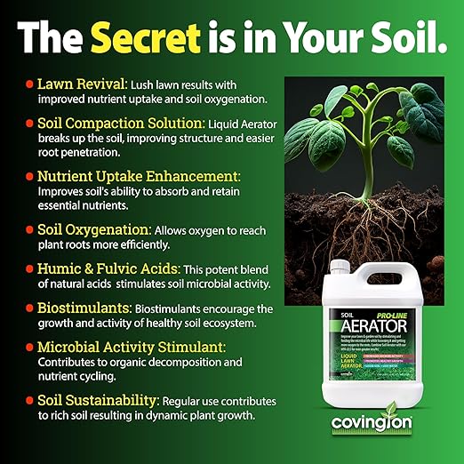 Covington Liquid Lawn Aerator PRO-LINE (32oz) – Soil Conditioner & Softener for Lawns & Gardens – Loosens Clay, Compacted Soil for Better Water & Nutrient Absorption – Liquid Aeration Concentrate
