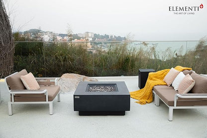 Elementi+ | Bundle Bergen Gas Fire Pit Cast Concrete 40" Square Fire Table, Outdoor Fire Pit Electronic Ignition | Canvas Cover, Fire Glass and Burner Lid Included | Dark Gray | Propane Gas