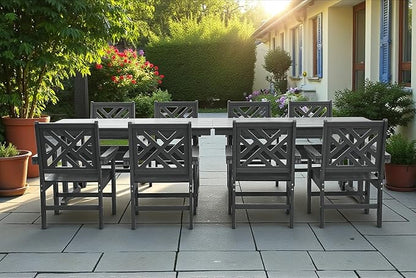 10 Piece HDPE Outdoor Dining Set for 8, Patio Dining Furniture Set with 2 Table and Umbrella Hole, Outdoor Table and Chairs for Garden, Poolside, Backyard, Deck