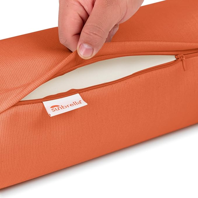 Austin Horn Classics Sunbrella Set of 2 Zippered Neck Bolster Pillow, Made with Sunbrella Fabric, Cylinder Pillows, for Couch & Bed, Decorative Round Throw Pillow, Back & Neck Support (Cayenne)