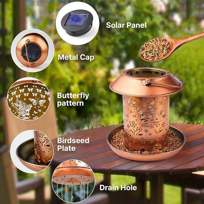 Solar Bird Feeders for Outdoors Hanging Metal Waterproof Outdoor Butterfly Lantern Bird Feeder Weather Resistant Gifts for Women Friends Lovers, Patio, Deck, Garden Christmas Decor