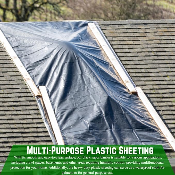 Farm Plastic Supply - Crawl Space Vapor Barrier - 10 Mil - Black Vapor Barrier, Thick Plastic Sheeting, Heavy Duty Polyethylene Film, Drop Cloth Covering for Crawlspace, Basement (20' x 100')