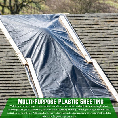 Farm Plastic Supply - Crawl Space Vapor Barrier - 10 Mil - Black Vapor Barrier, Thick Plastic Sheeting, Heavy Duty Polyethylene Film, Drop Cloth Covering for Crawlspace, Basement (24' x 100')