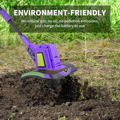 20V Cordless Tiller Cultivator,48 Steel Tines Garden Tiller,8.6 inch Wide Battery Powered Garden Cultivator,(2AH Battery and Charger Included)