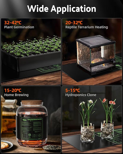 iPower 2-Pack Durable Waterproof Seedling Heat Mat 10" x 20" Warm Hydroponic Plant Germination Starting Pad, 2 Pack, Black