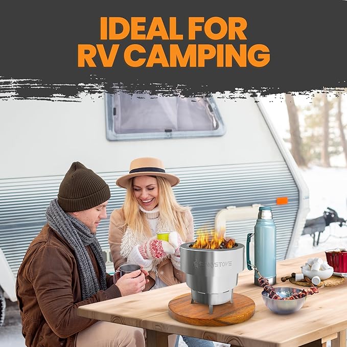 Slinky Stove Smokeless Fire Pit for Outdoor Wood-Burning - 7-Inch Patented Collapsible Firepit with Cooking Grill - Portable Stainless Steel Solo Pit for Camping, Backyard, Patio Bonfires