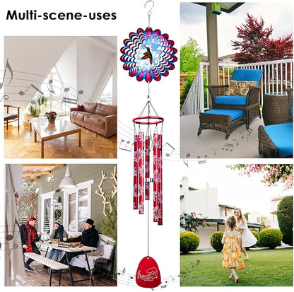 33" Memorial Sympathy Wind Chimes | Deep Tone Hummingbird Windchime with Animated Spinner, Waterproof Outdoor Garden Decor- Gift for Men/Women/Mom/Dad/Housewarming/Christmas