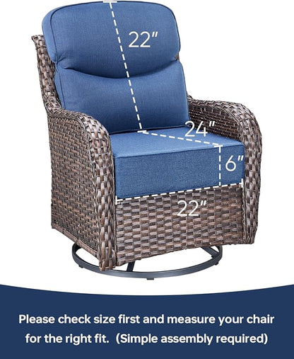 Luxury 22x24/22x25 6-Inch Smile Patio Cushions for Outdoor Furniture Set of 6 - Thick Back & Deep Seat Outside Chair Cushions for Rattan Metal Glider Loveseat Sectional Sofa - Navy Blue