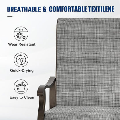UDPATIO Patio Swivel Chairs Set of 2, Outdoor Dining Chairs High Back with Padded All Weather Breathable Textilene, Metal Rocking Frame for Backyard Lawn Garden, Grey White