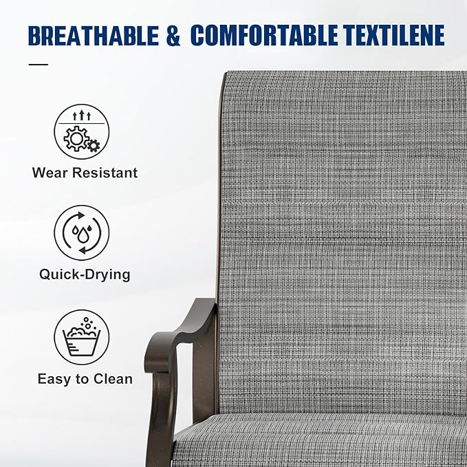 UDPATIO Patio Swivel Dining Chairs Set of 4, Outdoor Swivel Chairs High Back with Padded All Weather Textilene Metal Rocking Frame for Lawn Garden Backyard, Grey White
