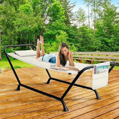 Sorbus Cozy Hammock Bed- Patio Hammock with Stand w/Pillow and Storage Pockets- Heavy Duty 500lbs Support- Durable Outdoor Hammock- For Patio, Garden, Backyard, Poolside- Weather Resistant Outdoor Bed