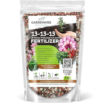 13-13-13 Slow Release Granular Fertilizer – All Purpose Plant Food 13 13 13 for Outdoor Grass, Vegetables, Roses, Flowers, Shrubs, Trees. Lawns, Gardens, Potted Plants (1 Quart)