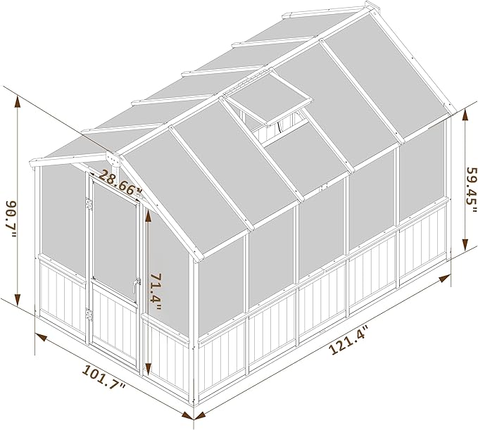 Greenhouse for Outdoor, 6x8ft-8x12ft Wooden WAK-in Greenhouse Kitwith 6MM Thick Polycarbonate Panel, Lockable Door & Adjustable Roof Vent ，Backyard Garden ﻿ (Light Mocha Brown, 8*10FT)