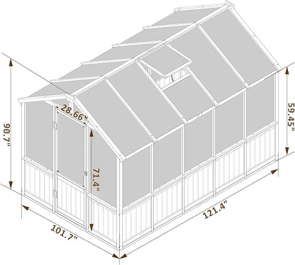 Greenhouse for Outdoor, 6x8ft-8x12ft Wooden WAK-in Greenhouse Kitwith 6MM Thick Polycarbonate Panel, Lockable Door & Adjustable Roof Vent ，Backyard Garden ﻿ (Light Mocha Brown, 8*10FT)