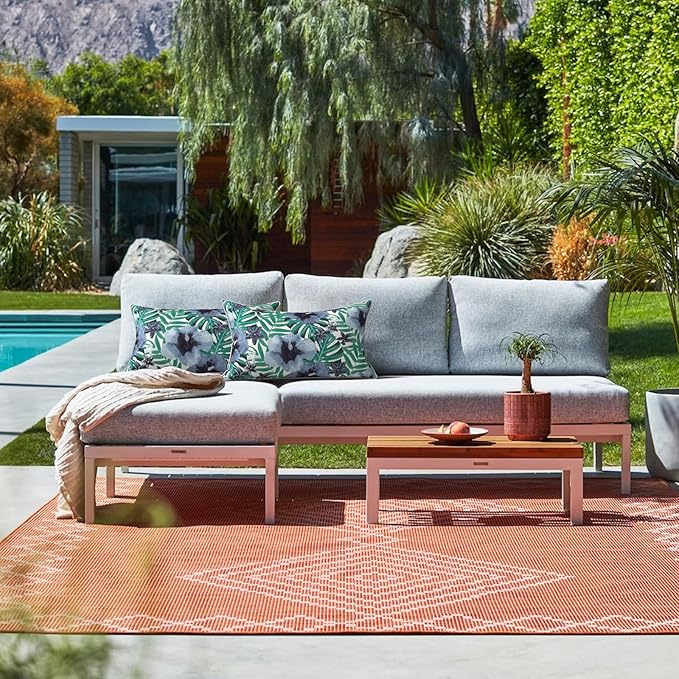 LVTXIII Set of 2 Outdoor Lumbar Pillows for Patio Furniture with White Piping, 12"x20" Fade Resistant Patio Lumbar Pillows with Inserts for Home Coach Sofa Use, Blue Salmone Tropical