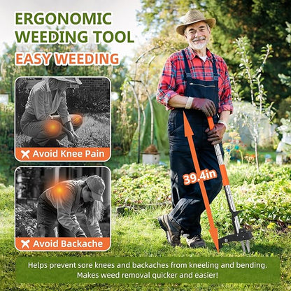 SHANTRA Weed Puller Tool, 4-Claw Stand Up Weed Puller Tool with Long Handle, Garden Weeder Puller Heavy Duty Stand Up Weeder, Weeding Tool for Lawn, Yard, Garden, Crabgrass, Dandelion Picker