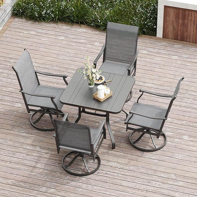 Soohow Patio Dining Table 35"x35", Square Outdoor Dining Table with 1.57" Umbrella Hole, Metal Outdoor Furniture for Patio, Graden, Backyard and Poolside, Weather-Resistant