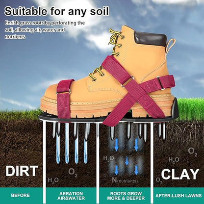 Lawn Aerator Shoes for Grass - Pre-Assembled Grass Aerator Shoes for Lawn - Soil Yard Aerator Tool for Aerating Patio Garden, Red