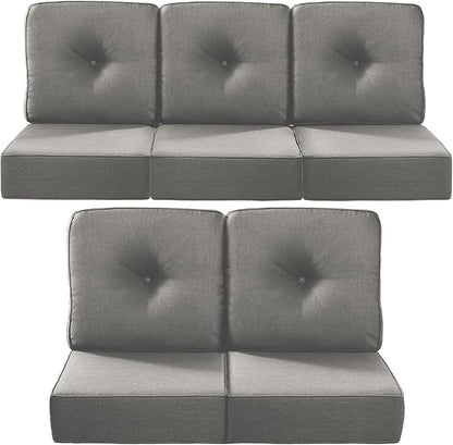 Luxury 22x24/22x25 6-Inch Outdoor Cushions for 5 Peice Patio Furniture Set - Set of 5 Water Repellent Pillow for Wicker Rocking Swivel Chairs Loveseat Couch Sectional Sofa - Grey