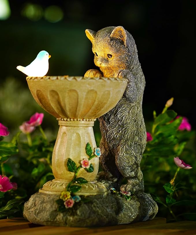 Nacome Solar Cat Garden Decor: Outdoor Statues Ornaments for Outside Decorations Yard Art Lawn Porch Patio Balcony - Christmas Birthday Gifts Choice for Mom Grandma Women Lover