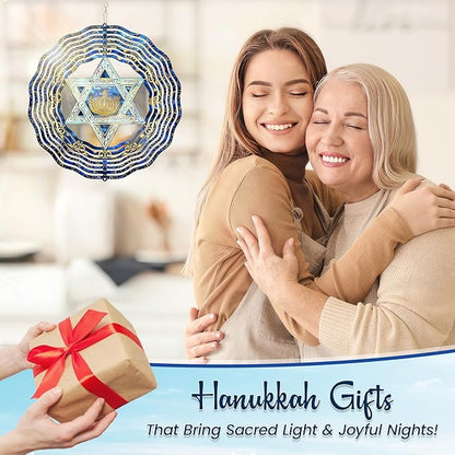 FLAGWIX Christmas Hanukkah Gifts for Women Men - Star of David 3D Stainless Steel Wind Spinners Outdoor 12in- Christmas Hanukkah Decorations, Hanging Wind Spinners Garden Decor, Religious Jewish Gifts