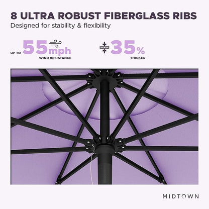 Midtown Umbrellas Push and Pop 9 Feet Outdoor Umbrella, Midtown Purple Polyester Fabric - Fiberglass Ribs Deck Patio Umbrella, Backyard Umbrella, Garden Umbrella & Pool Umbrella - Black Pole