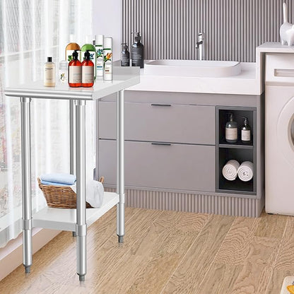 HARDURA Stainless Steel Commercial Work Table Prep Work Metal Table 30×15 Inches with Undershelf and 2" Backsplash Heavy Duty NSF 430 for Kitchen Food Prep