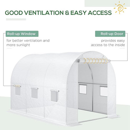 Outsunny 9.8' x 6.6' x 6.6' Plastic Greenhouse Cover Replacement, Heavy Duty Waterproof Tarp for Hoop House, Sheeting with 6 Windows, Door & Reinforcement Grid, White