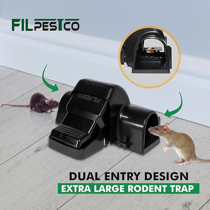 Set of 4 Professional Grade Extra Large Tunnel Rat Snap Traps, Mouse Trap, Reusable Trap, Heavy Duty for Indoor and Outdoor Pest Control Rodent Solution
