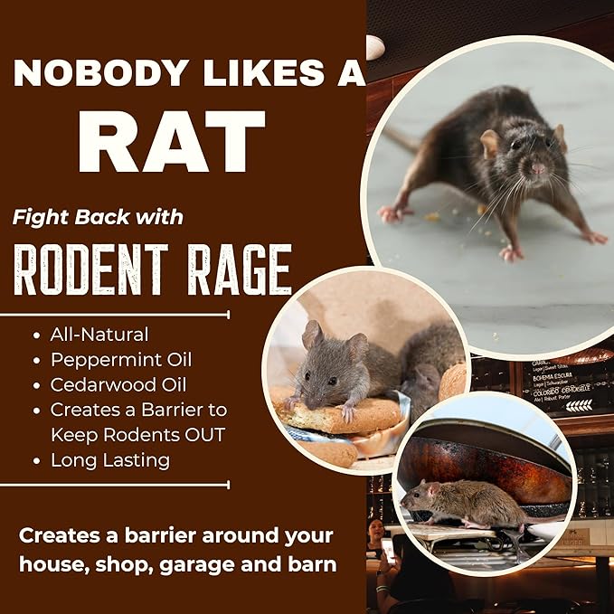 Rodent Rage Rat and Mouse Repellent; All-Natural Rodent Outdoor Barrier; Keeps Rats and Mice Out of Your Spaces