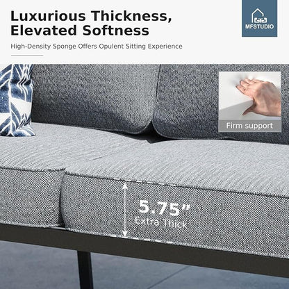 MFSTUDIO 5 Pieces Patio Conversation Sets,Outdoor Metal Furniture Sofas with 1 x 3-Seat Sofa, 2 x Swivel Chairs,2 x Ottoman,Wrought Iron Frame with Grey Cushion for Patio Courtyard Balcony