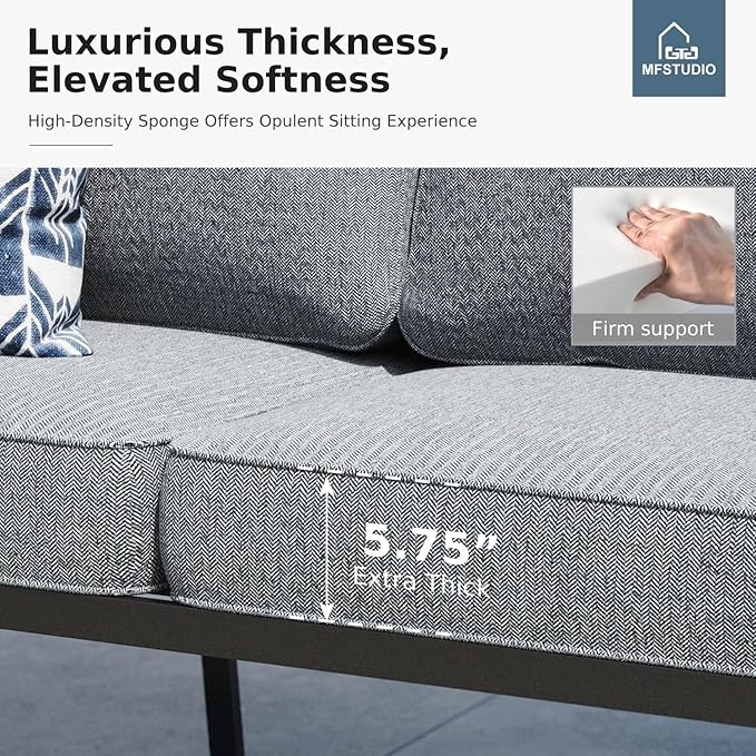 MFSTUDIO 6 Pieces Metal Patio Furniture Sets, 2 Swivel Chair, 1 Deep Seating 3-Seat Sofa, 2 Ottoman & 1 Marbling Coffee Table, All Weather 7 Seats Outdoor Conversation Set for Garden Backyard, Grey