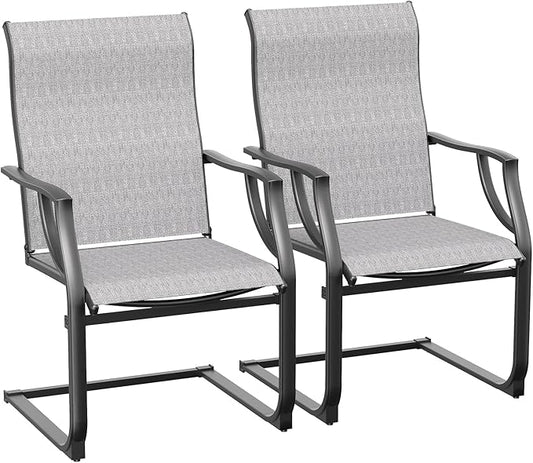 Amopatio Patio Chairs Set of 2, Outdoor Dining Chairs for All Weather, Breathable Garden Outdoor Furniture for Backyard Deck, Grey & White