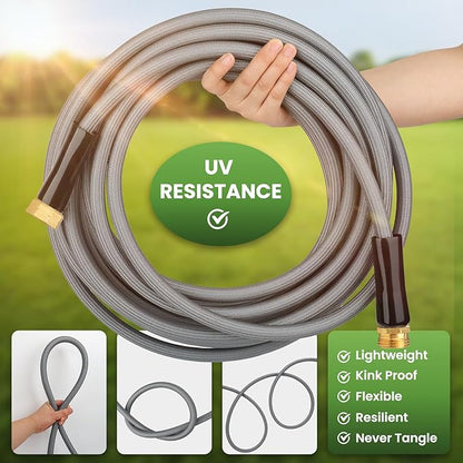 KLABB 20FT Garden Hose 5/8" with Solid Brass Connectors & 10-Function Nozzle – Lightweight Flexible PET Steel Hose, No-Kink, Rustproof & Leak-Free for Garden, Driveway, Patio & Outdoor Cleaning