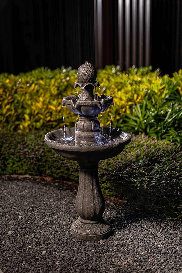 3 Tiered Outdoor Water Fountains –42.2 in. Tall Waterfalls, Elegant Water Feature for Garden, Yard, Patio, Home Decor (Grey)