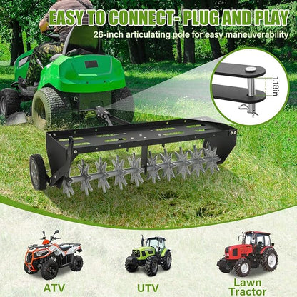 40" Tow Behind Spike Aerator with Galvanized Steel Tines and Extra-Wide Tow Bar, Tow Behind Plug Aerator with Transport Wheels, for Gardens, Lawns, Farms