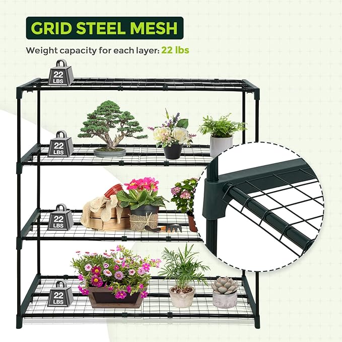 EAGLE PEAK Greenhouse Shelving Staging Double 4 Tier, Outdoor/Indoor Plant Shelves, 42"x17"x42", Green